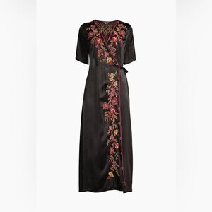 Johnny Was Black Dress with Floral Embroidery